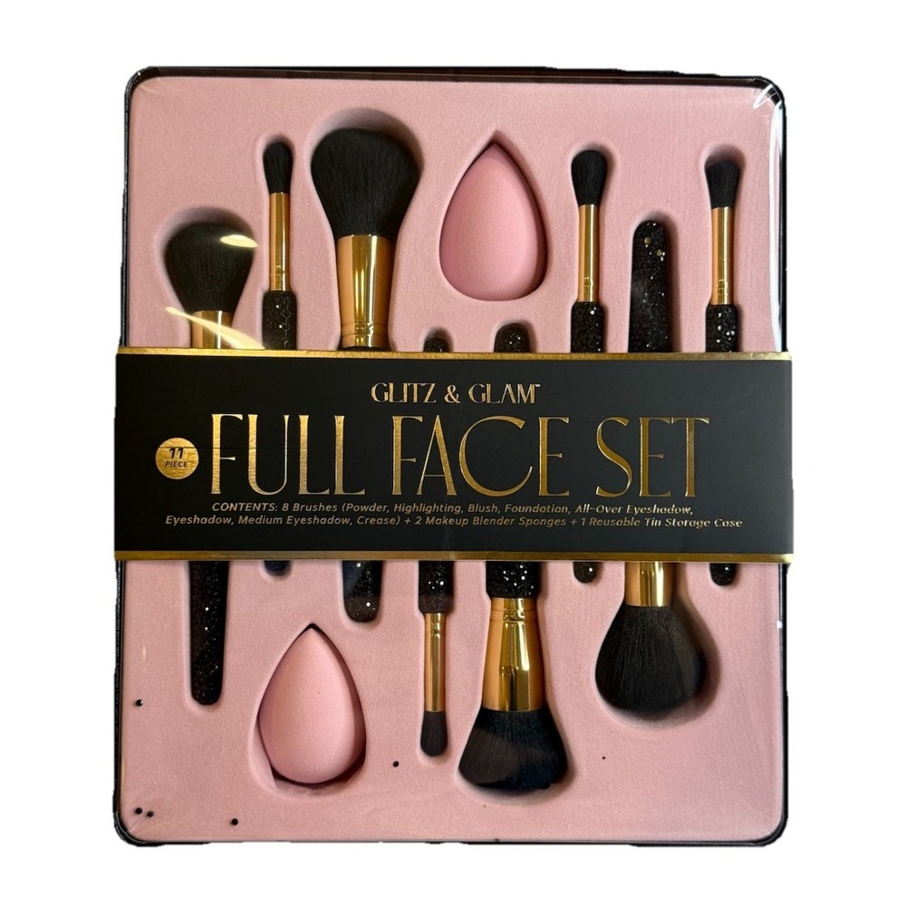 Rare TikTok Glitz and Glam 11 Piece Full Face Set Rhinestone Makeup Brush Black
